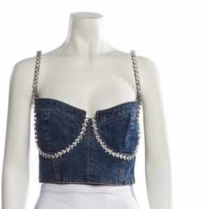 Self-Portrait Blue Denim crop Top with crystal accents w/tags